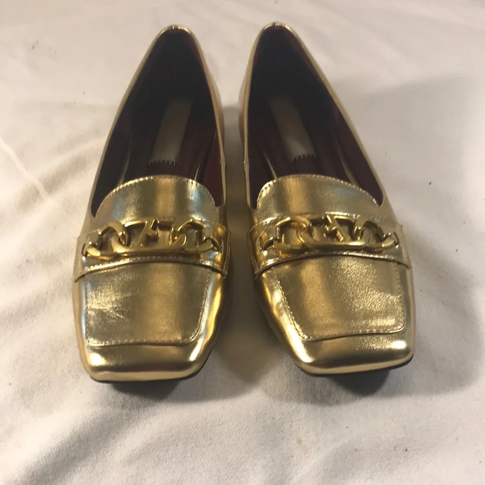 Franco Sarto Tiara Metallic Gold Women's Loafers With Sleek Chain